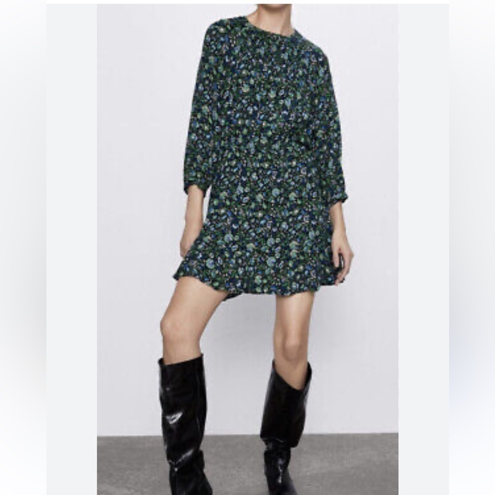 ZARA  PRINTED MINI DRESS medium Blue Dress Floral Paisley Print